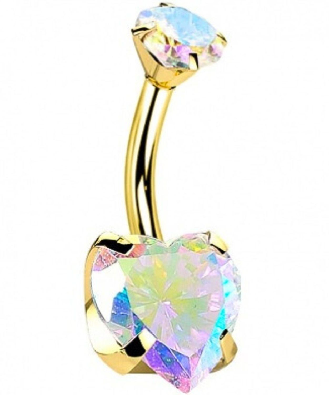 Kolczyk do Pępka Tytanowy Złoty – Serce z Cyrkonią, Banan 1.6 mm gold.jpg